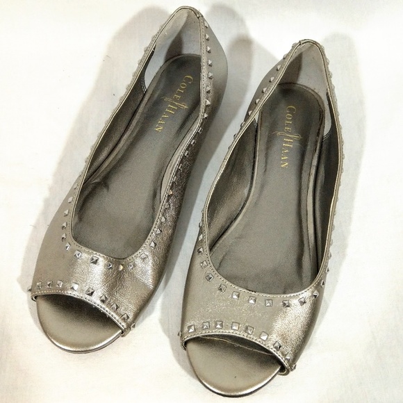 Cole Haan Silver Studded Open-Toed Flats - Picture 2 of 8